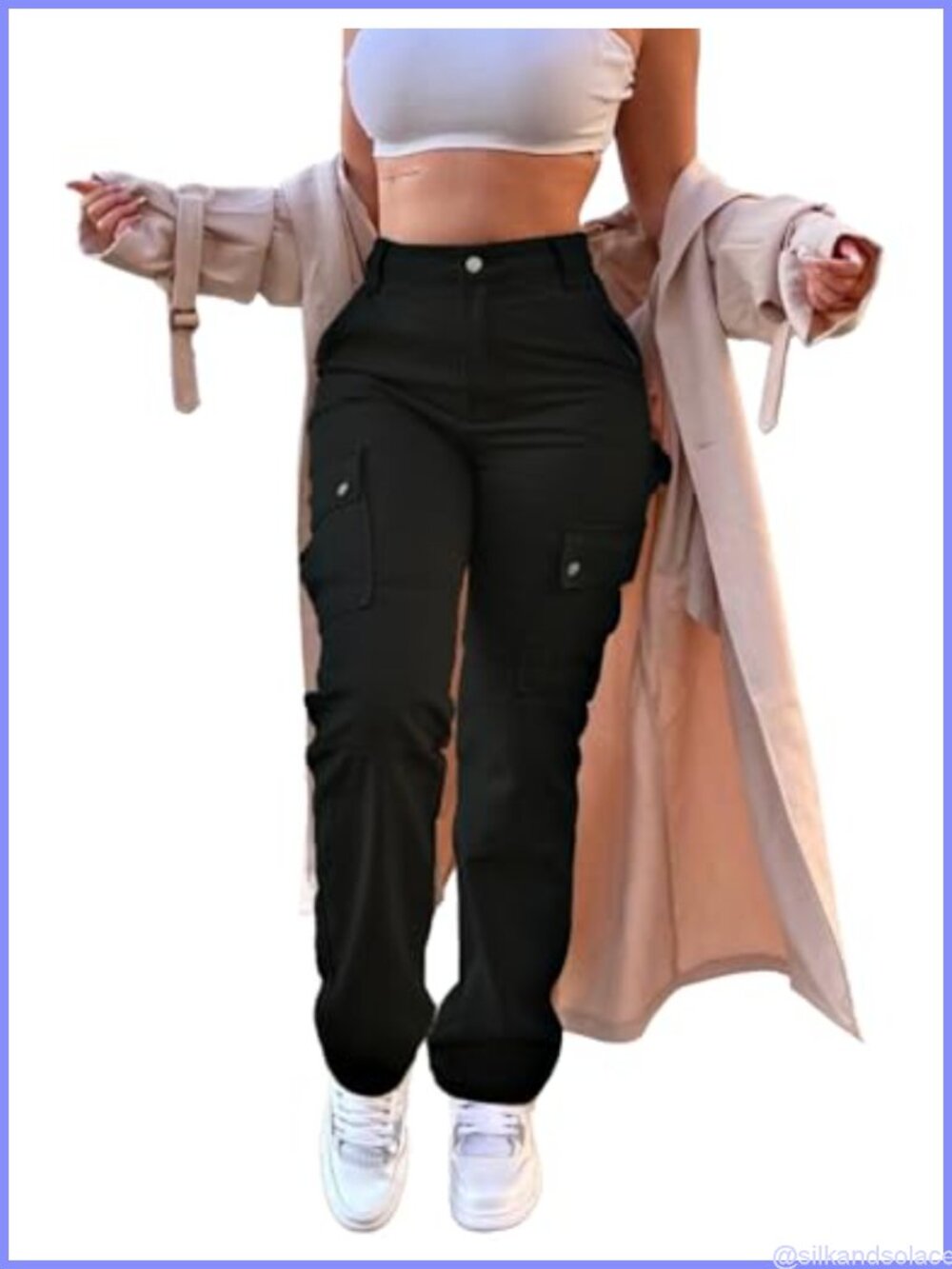 Women's High Waisted Cargo Pants with 6 Pockets, Stretchy Straight Leg Work
